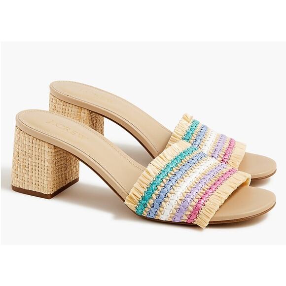 J.Crew Woven Mule Sandals In Rainbow Raffia Size 8.5 - Picture 1 of 5